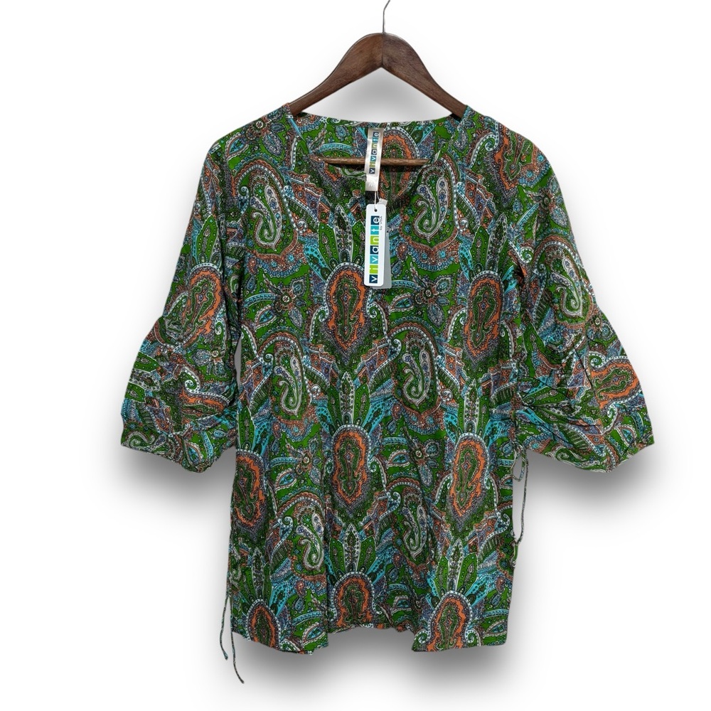 NWT Vivante By VSA Women's Geometric Paisley Boho‎ Print Blouse Top Size M 19x29